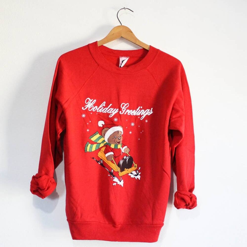 Vintage Christmas Teddy Bear Sweatshirt Small
